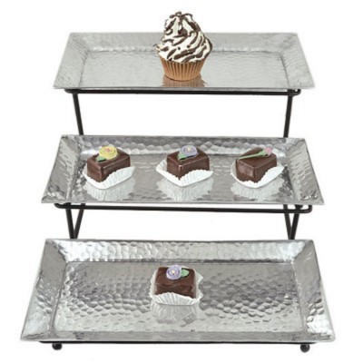 1209-THREE ALUMINIUM TRAY W/IRON STAND